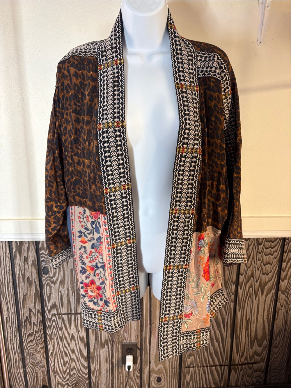 John Mark Leopard Print Kimono Cardigan - Brown & Black
